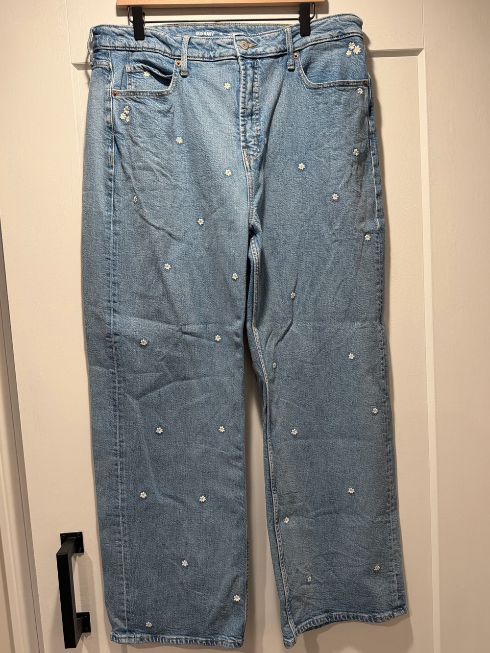 Old Navy Light Blue Wide Leg Jeans with White Daisy Embroidery